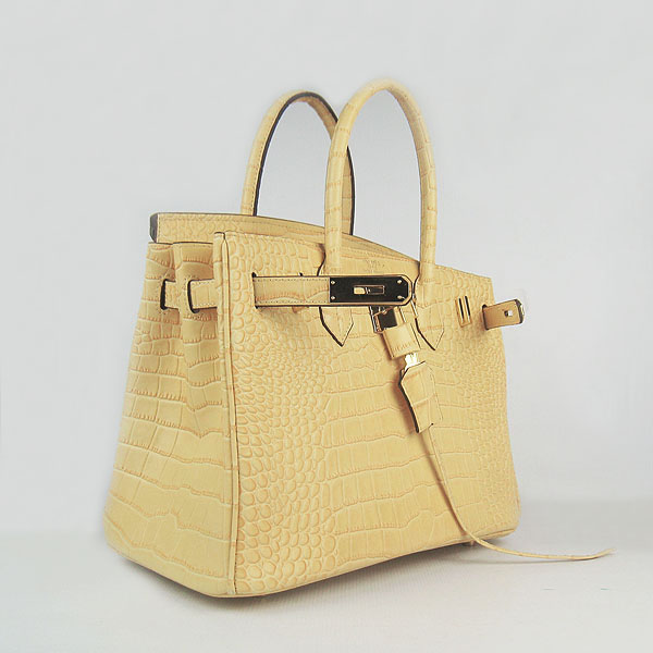 Replica Hermes Birkin 30CM Crocodile Veins Bag Yellow 6088 On Sale